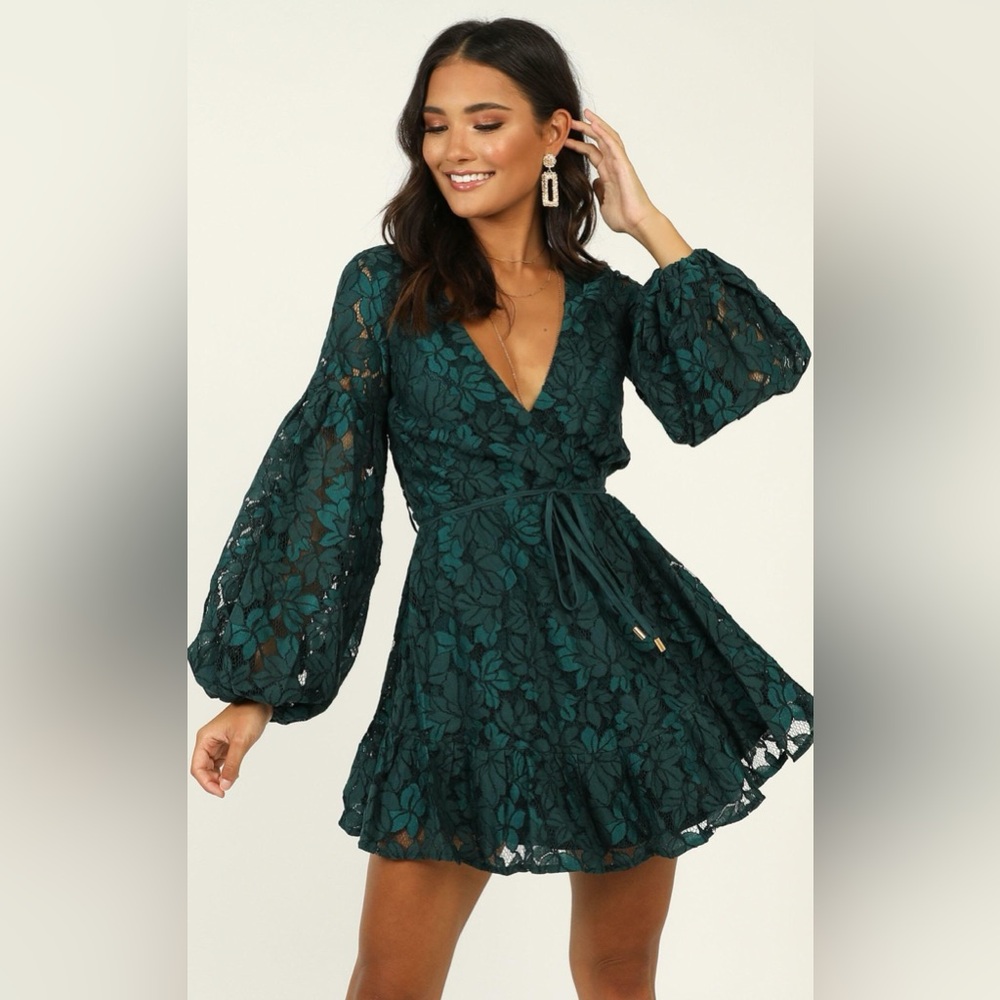 Showpo Autumn Leaves Dress Teal